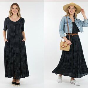 *Jessie Black and White Polka Dot Maxi Dress